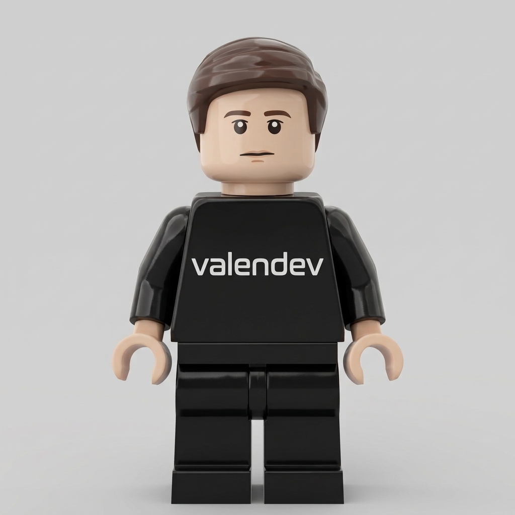 Versión LEGO de Valentín con remera negra de valendev